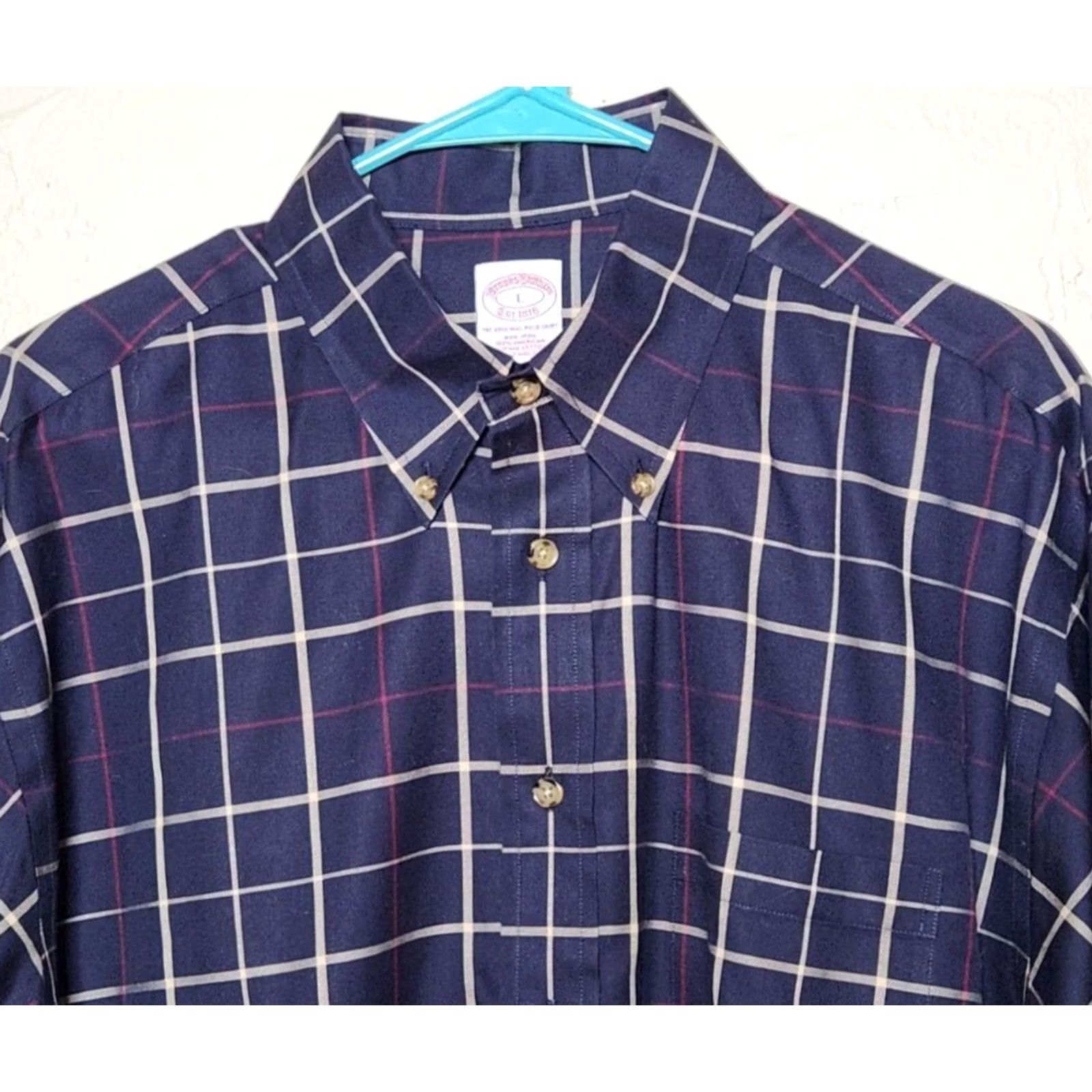 Brooks Brothers Brooks Brothers Mens L Button Down Dress Shirt Supima Cotton Plaid Non-Iron Size 42R - 3 Thumbnail