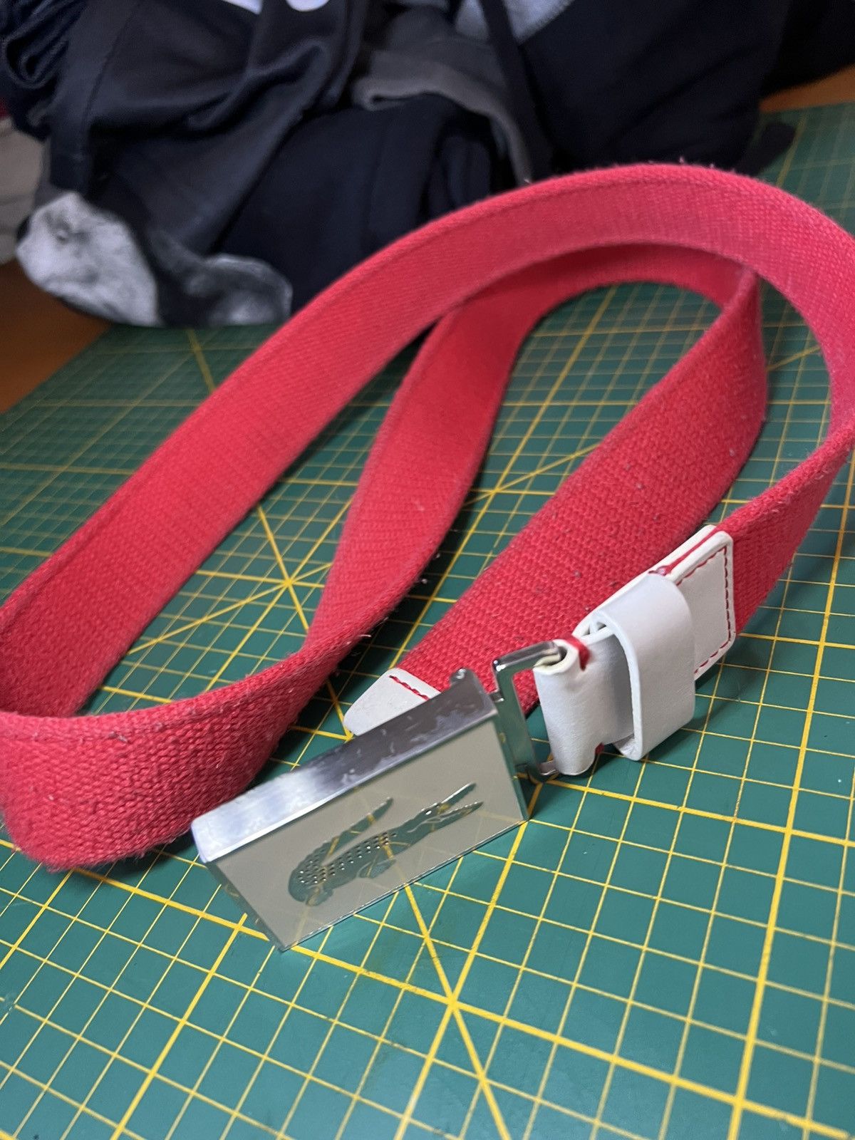 Lacoste Vintage Lacoste metal logo buckle woven fabric strap belt Size ONE SIZE - 2 Thumbnail