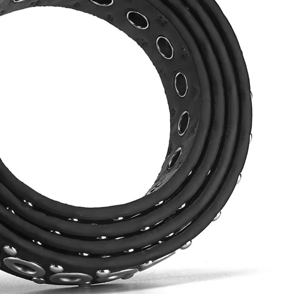Designer 110cm Round Hole Punk Black Belt Size ONE SIZE - 6 Thumbnail