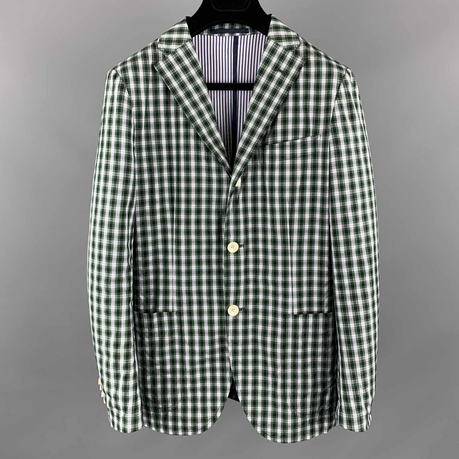SHIPS Green Black & White Plaid Cotton Notch Lapel Sport Coat Size 34R - 1 Thumbnail