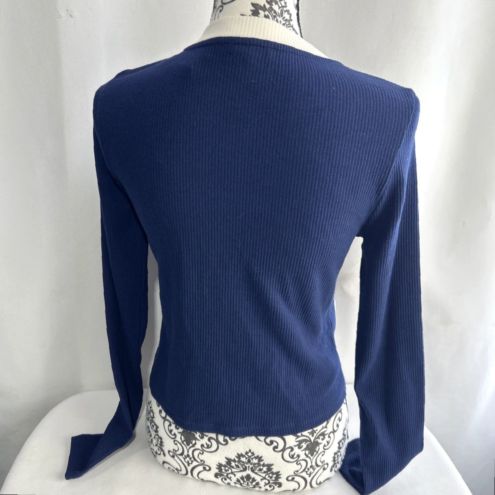 J.Crew J.CREW Cardigan Stripe Gold Crest Button Rib Knit Blue M Women Regular Pockets Lightweight Vintage No Size M / US 6-8 / IT 42-44 - 3 Thumbnail