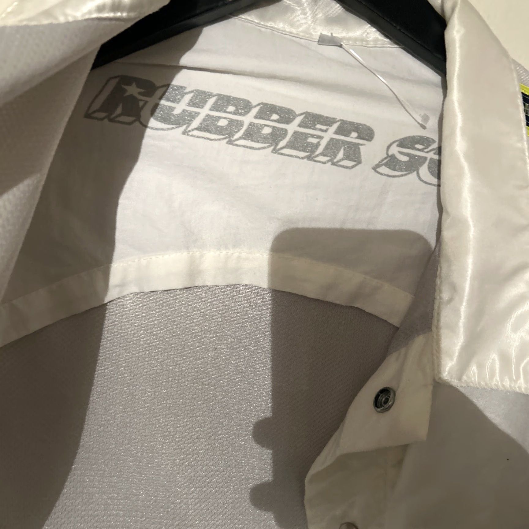 Vintage RUBBER SOUL Jacket 90s Ivory Satin Poly XL Men's VINTAGE Hip Hop Grunge EUC Size US M / EU 48-50 / 2 - 4 Thumbnail