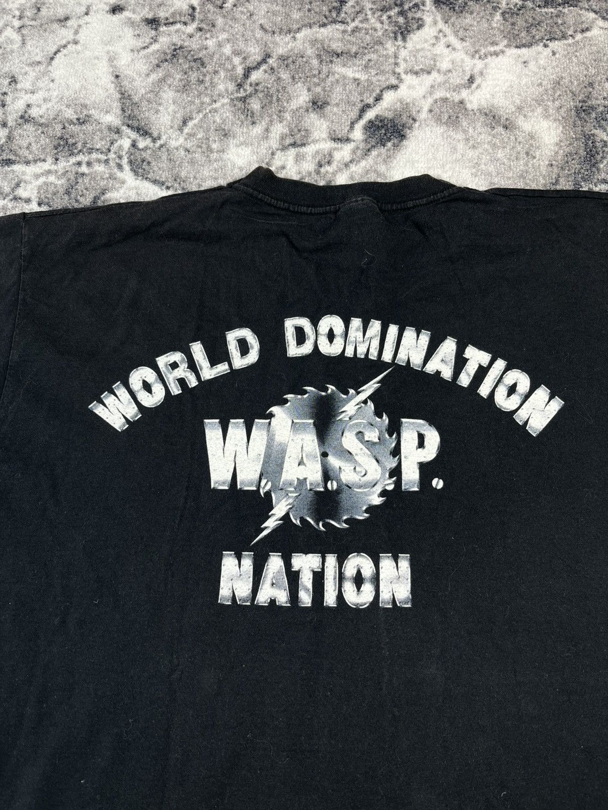 Fruit Of The Loom Vintage W.A.S.P Band Graphic Tee Faded Black Shirt Size US XL / EU 56 / 4 - 14 Thumbnail