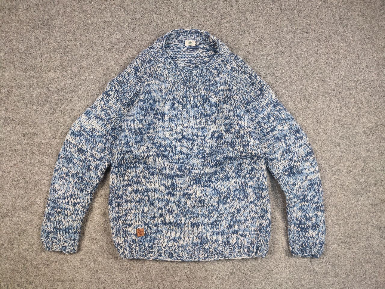 Designer Pachamama Design Handmade Knit Wool Blue Pullover Sweater Size US L / EU 52-54 / 3 - 12 Thumbnail