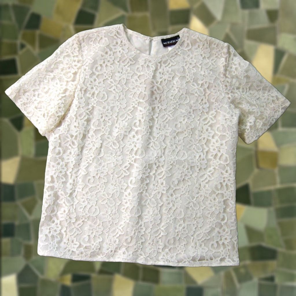 Vintage VINTAGE Notations Ivory Lace Floral Short Sleeve Crew Neck Blouse Top Women 8 Size M / US 6-8 / IT 42-44 - 1 Thumbnail