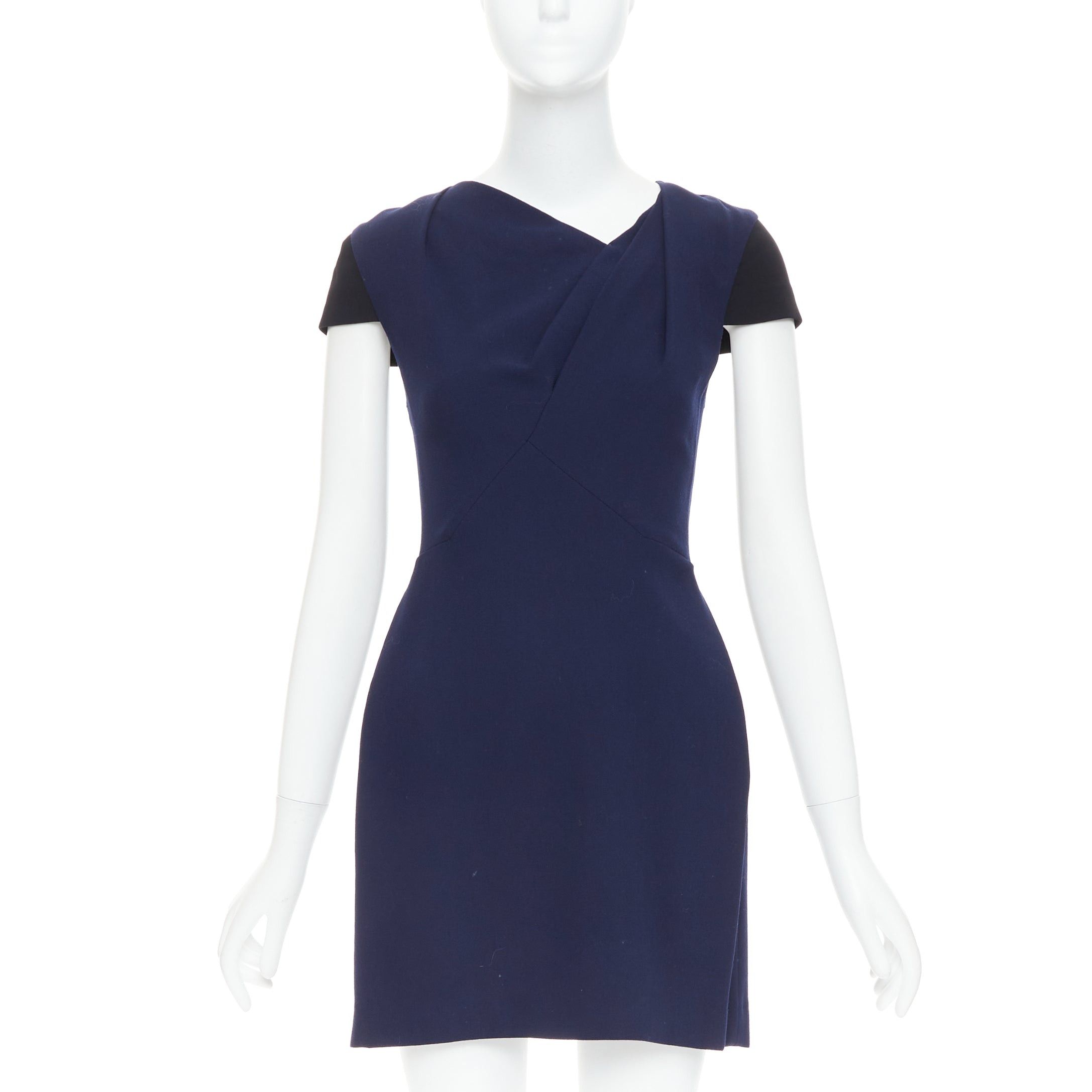 Roland Mouret ROLAND MOURET navy blue wool blend cap sleeve asymmetric shift dress UK6 XS Size XS / US 0-2 / IT 36-38 - 1 Thumbnail
