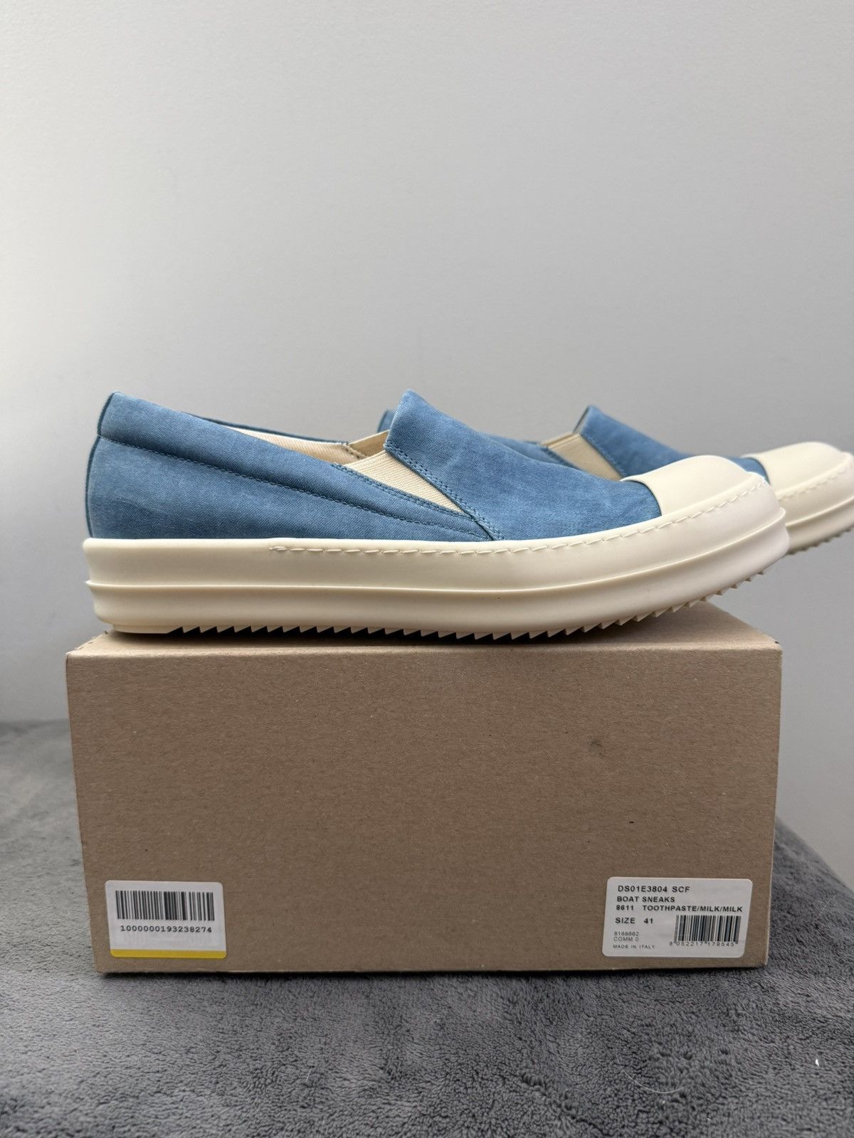 Rick Owens [SAMPLE] SS25 Boat Sneaks Toothpaste Foil Denim Size US 8 / EU 41 - 3 Thumbnail