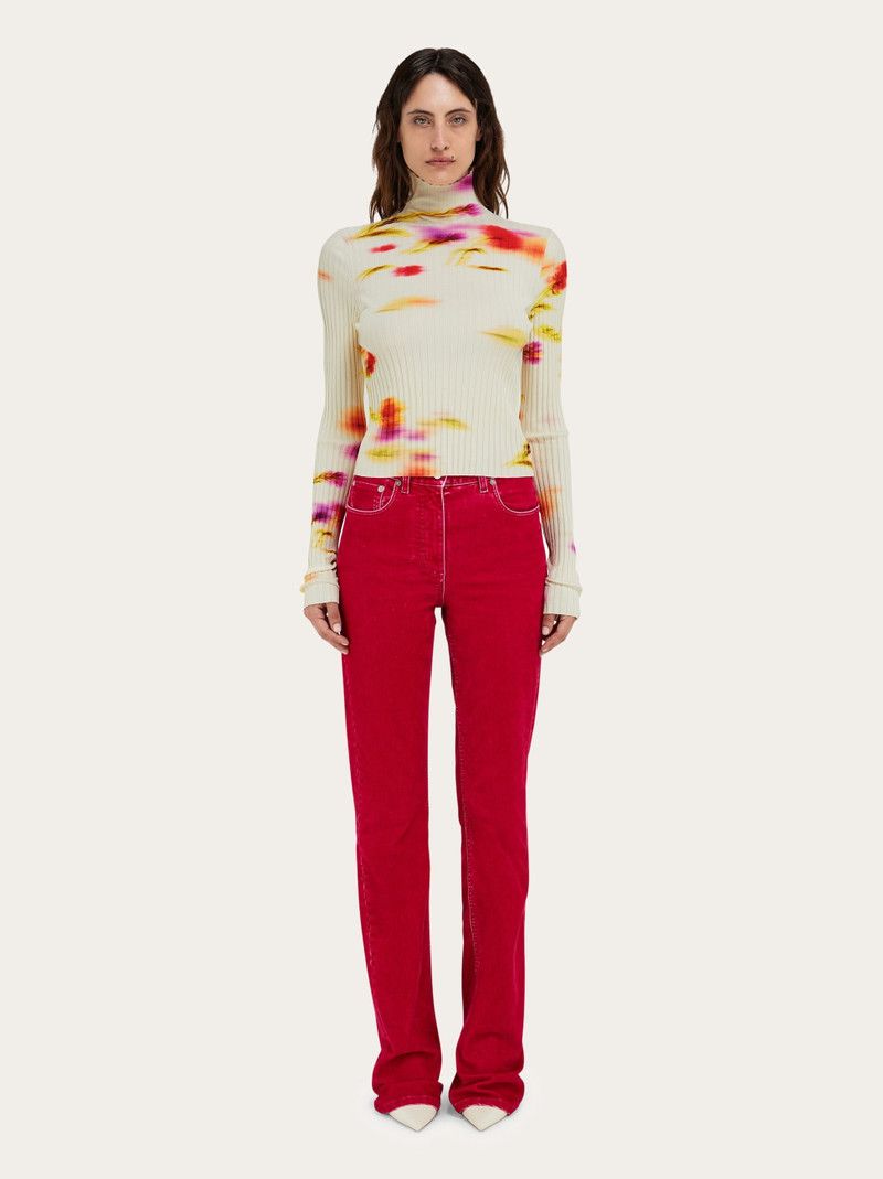 Salvatore Ferragamo o1s1rm0526 Blossom Print Mockneck Sweater in Multicolor Size L / US 10 / IT 46 - 6 Thumbnail
