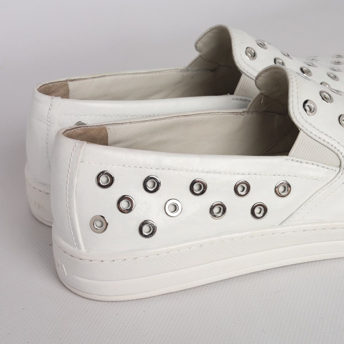 Prada Prada White Leather Slip-on Sneakers Trainers Shoes Grommet Size US 9 / IT 39 - 9 Thumbnail