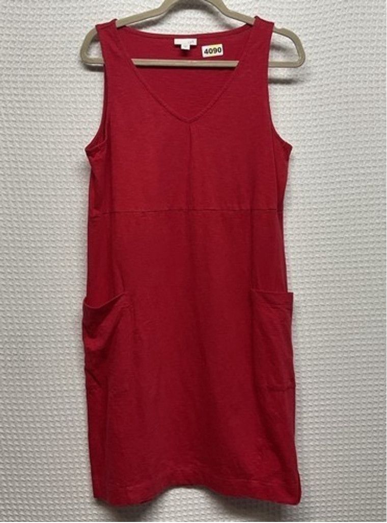 J. Jill J. Jill Red Cotton V-Neck Sleeveles Shift Midi Dress Women S Size S / US 4 / IT 40 - 7 Thumbnail