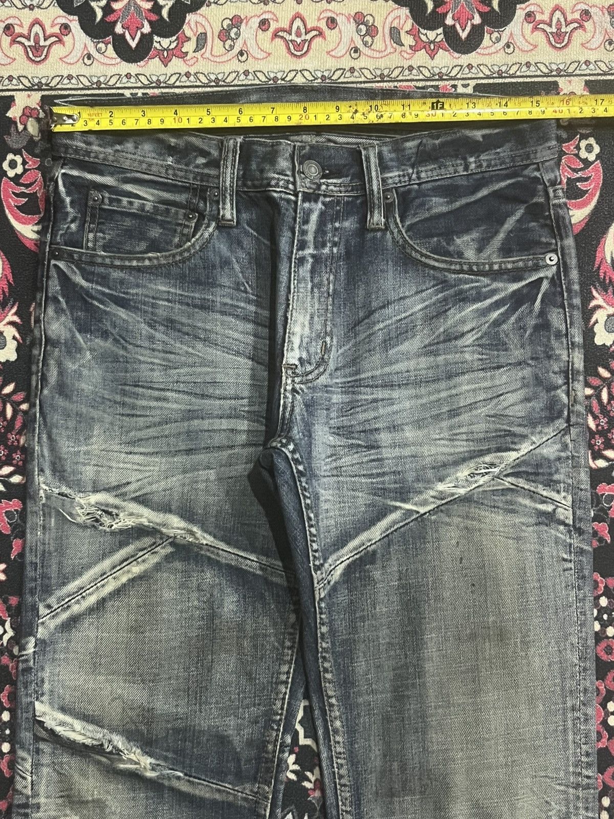 Tornado Mart Japanese Edge x Ruppert Dark Washed Distressed Flare Jeans Size US 30 / EU 46 - 10 Thumbnail
