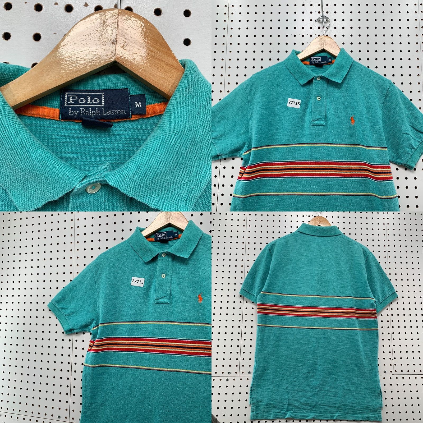 Polo Ralph Lauren VINTAGE Polo Ralph Lauren Shirt Mens Medium Green Orange Pony Stripe Size US M / EU 48-50 / 2 - 8 Thumbnail