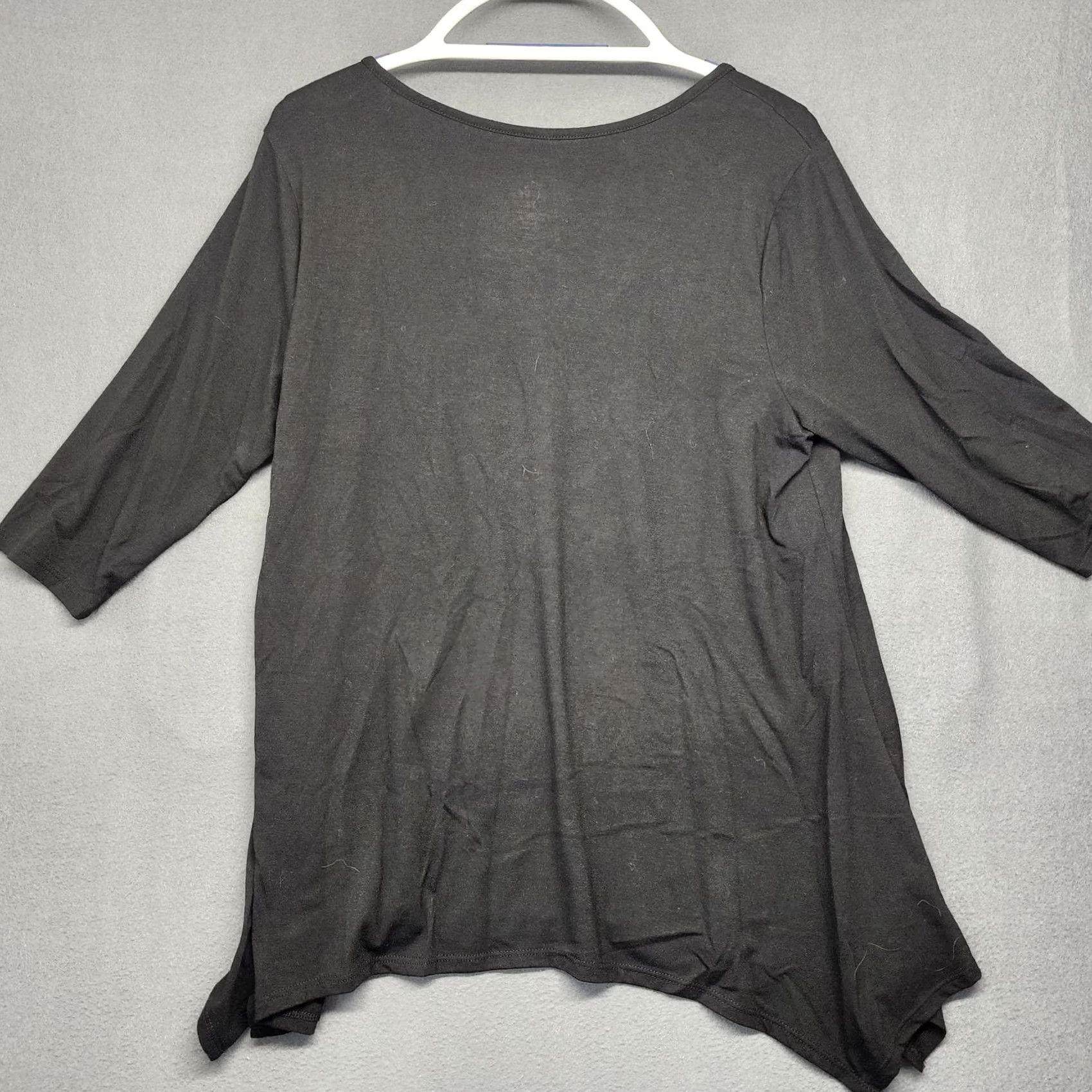 Vintage Just Be Shirt Womens 2X Black V Neck 3/4 Sleeve Stretch Asymmetrical Hem Top Size XXL / US 16-18 / IT 52-54 - 8 Thumbnail