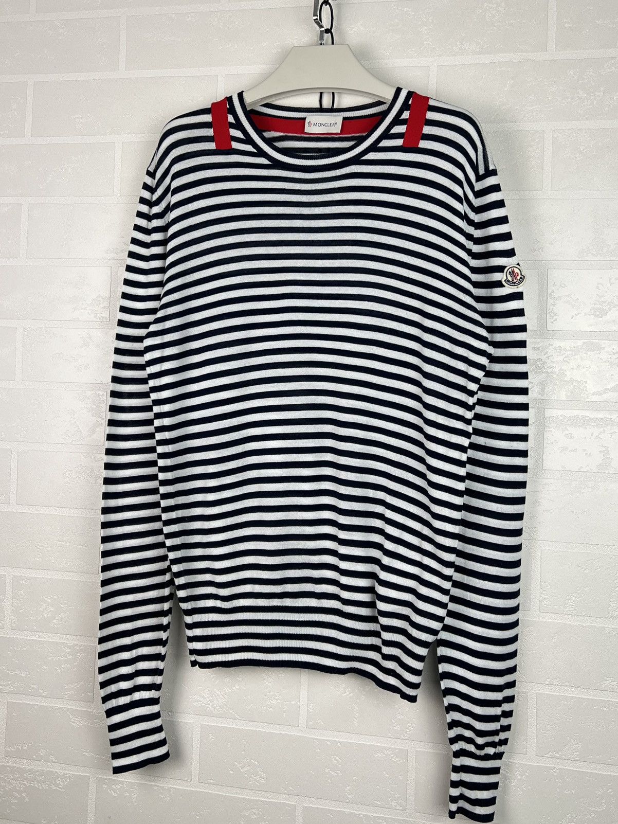 Moncler MONCLER Sweater Light Jumper Striped Cotton Patch Logo Men's Size US S / EU 44-46 / 1 - 3 Thumbnail