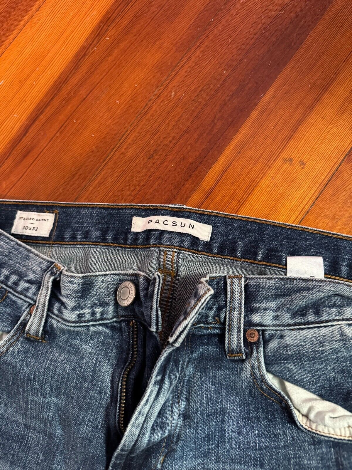 Pacsun 30x32 PacSun Stacked Skinny Jeans Mens Denim Blue Distressed Size US 32 / EU 48 - 4 Thumbnail