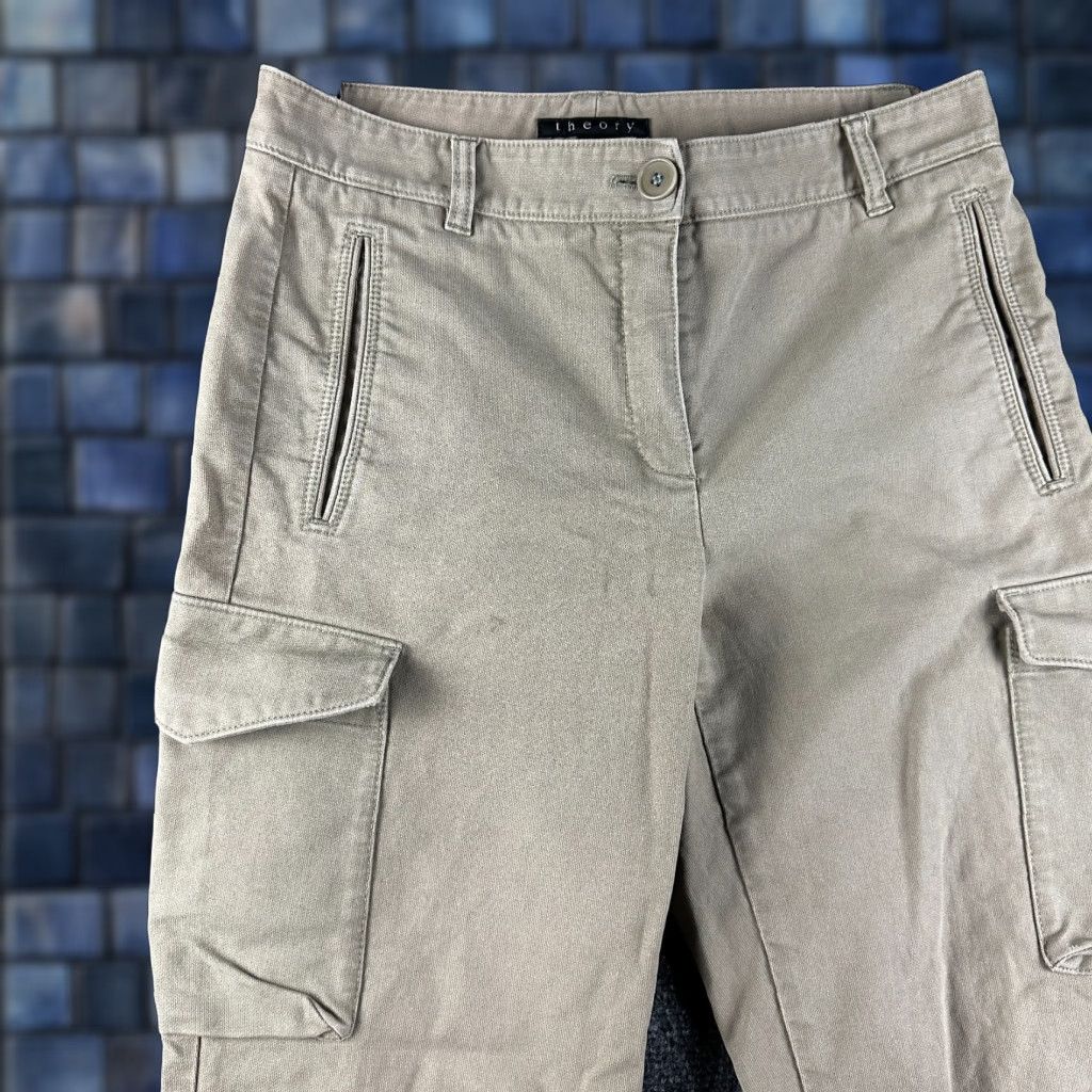 Theory Theory Cargo Pants Womens 4 Tan Cotton Pockets Tapered Leg Flat Front Zip Fly Womens Pants Size 27" / US 4 / IT 40 - 1 Thumbnail