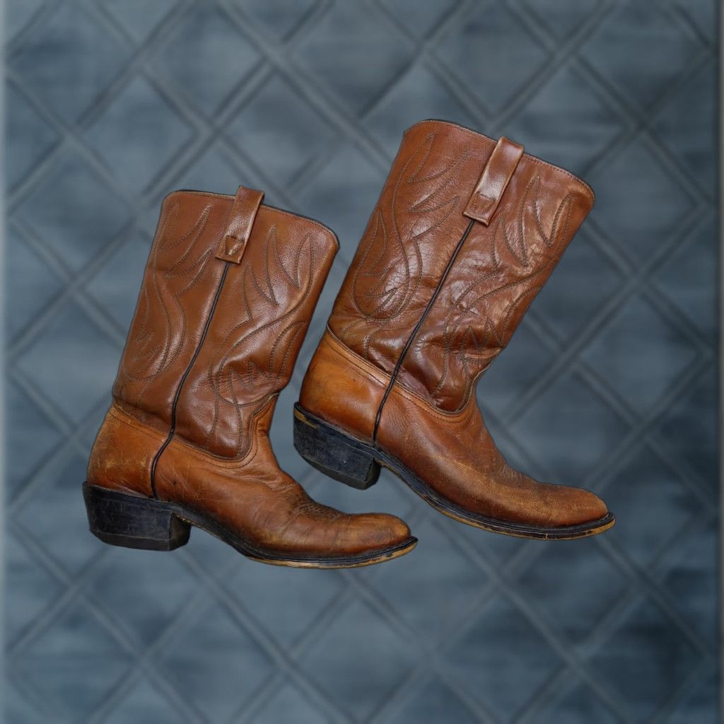 Vintage VINTAGE Leather Western Cowboy Boots Mens Size 8.5 E Brown Pull On Neolite USA Size US 9 / EU 42 - 1 Thumbnail