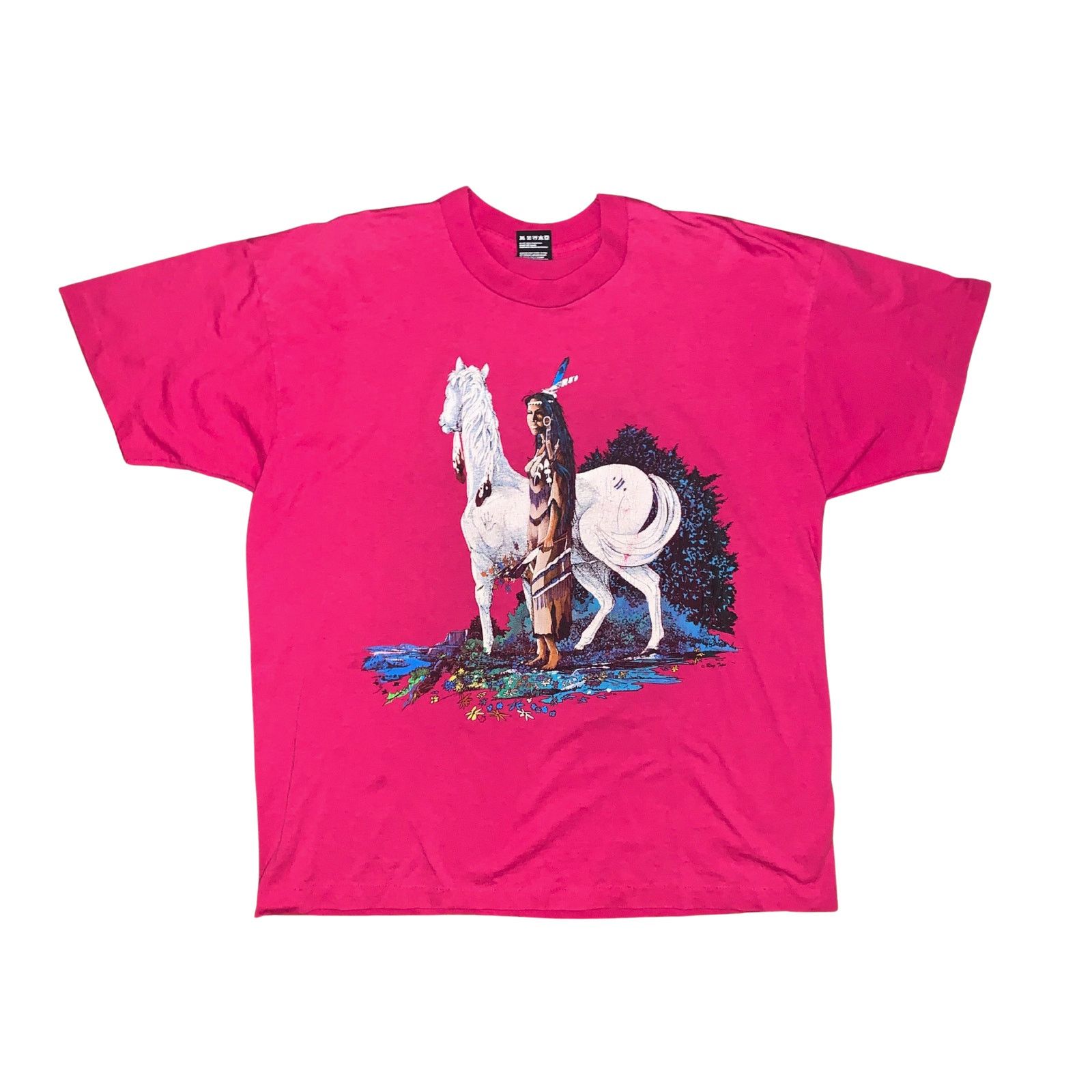 Fruit Of The Loom × Other × Vintage 90s Native American Horse T Shirt Pink Single Stitch L USA Size US XL / EU 56 / 4 - 1 Thumbnail