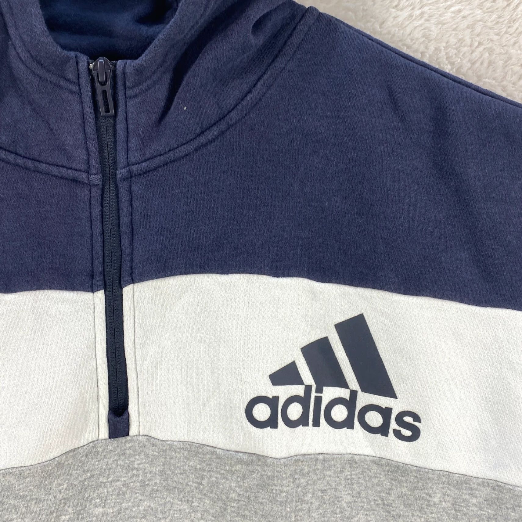 Adidas VINTAGE ADIDAS 1/4 Quarter Zip Hooded Hoodie Blue White Gray Sweatshirt w/Pockets Mens XL Size US XL / EU 56 / 4 - 3 Thumbnail