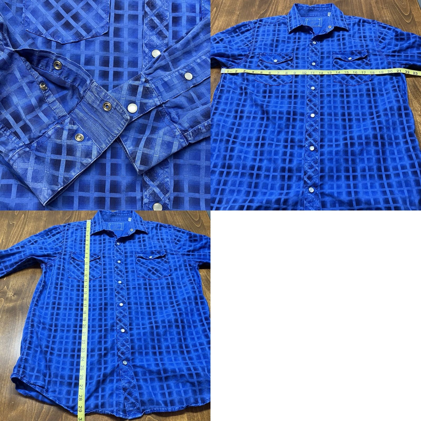 Vintage Age Of Wisdom Button-Up Shirt Blue Check Plaid Long Sleeve Size L Mens Western Pearl Snap Button-Down Collared Cotton Shirt Size US L / EU 52-54 / 3 - 8 Thumbnail