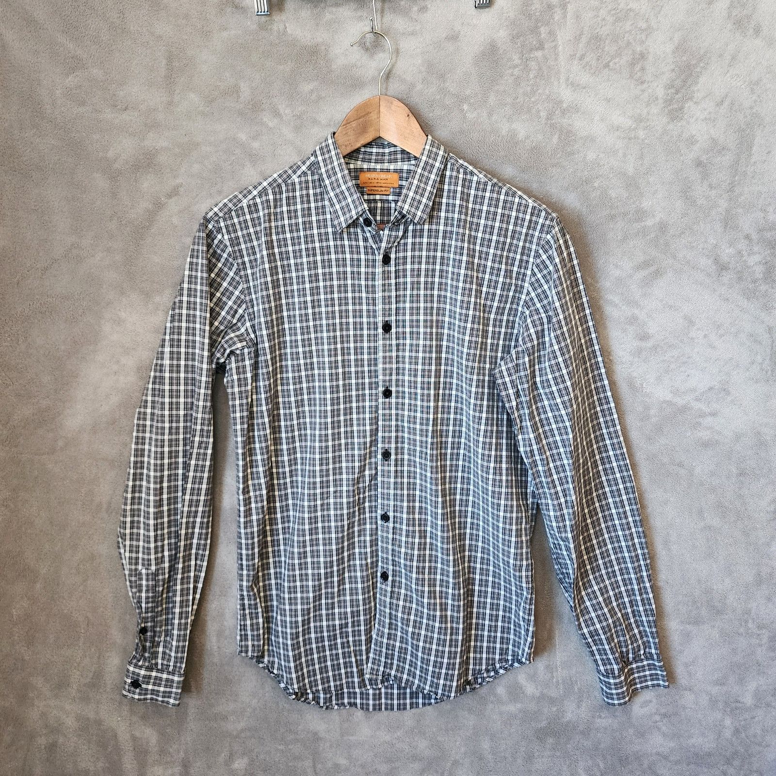 Zara Zara Man Super Slim Fit Men's Gray/White Plaid Shirt Size M Size US M / EU 48-50 / 2 - 1 Thumbnail