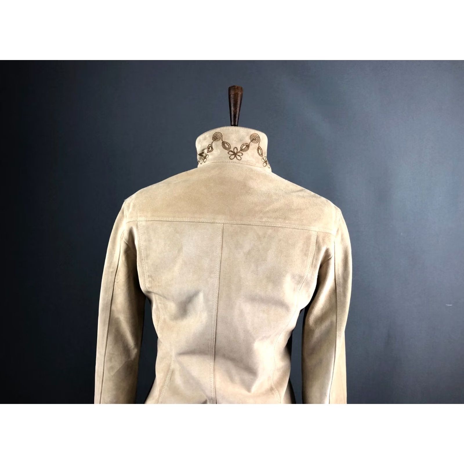 Vintage Ferre Leather Beige Skirt Suit Women Size S - Floral Velour Jacket & Skirt Set, 2 Piece, Lined, Full Zip, Single-Breasted, Vintage No, US Buyer Note! Size 28" / US 6 / IT 42 - 5 Thumbnail
