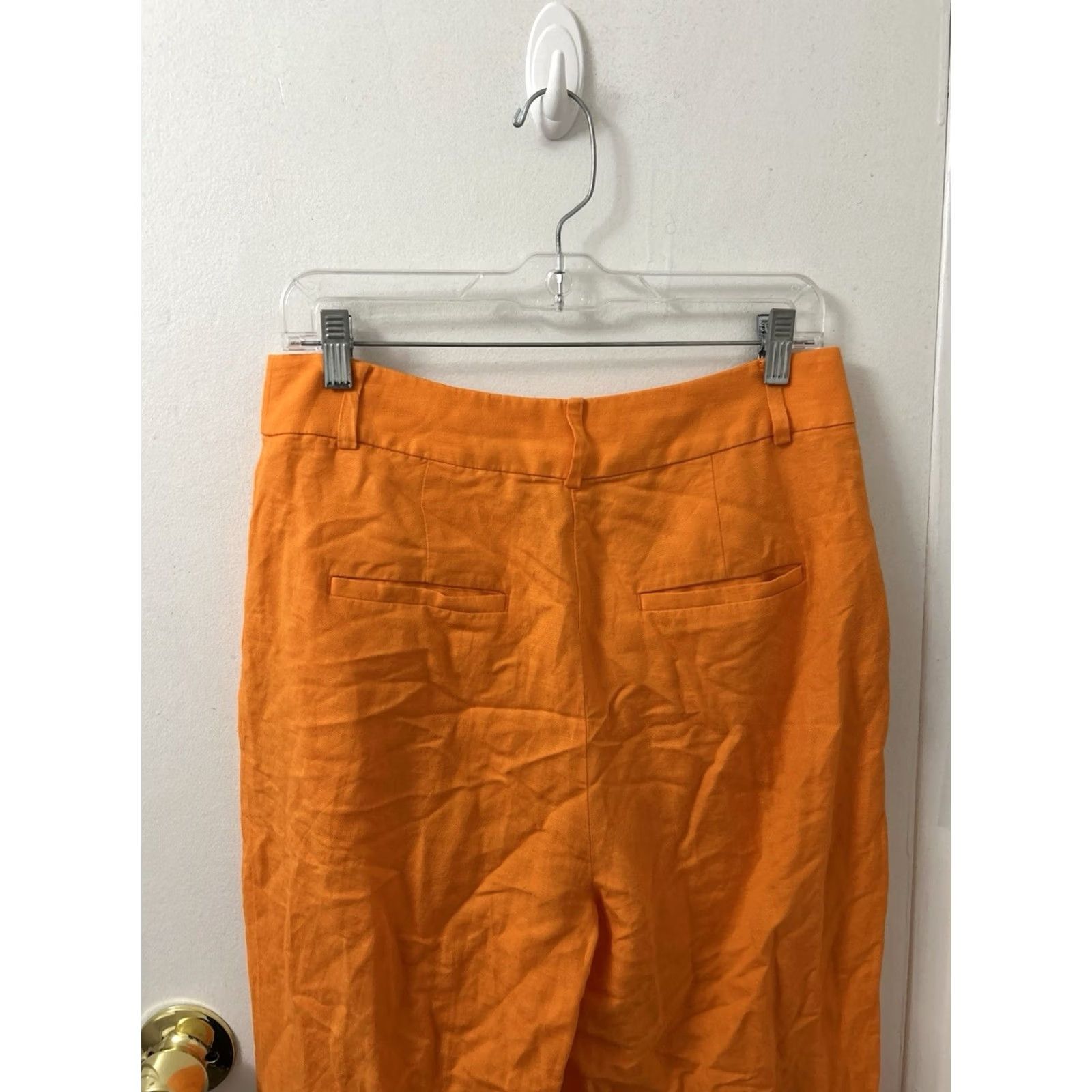 Loft LOFT Pants Womens 4 Orange Linen Blend Wide-Leg Pleated Trousers High Rise Size 27" / US 4 / IT 40 - 7 Thumbnail