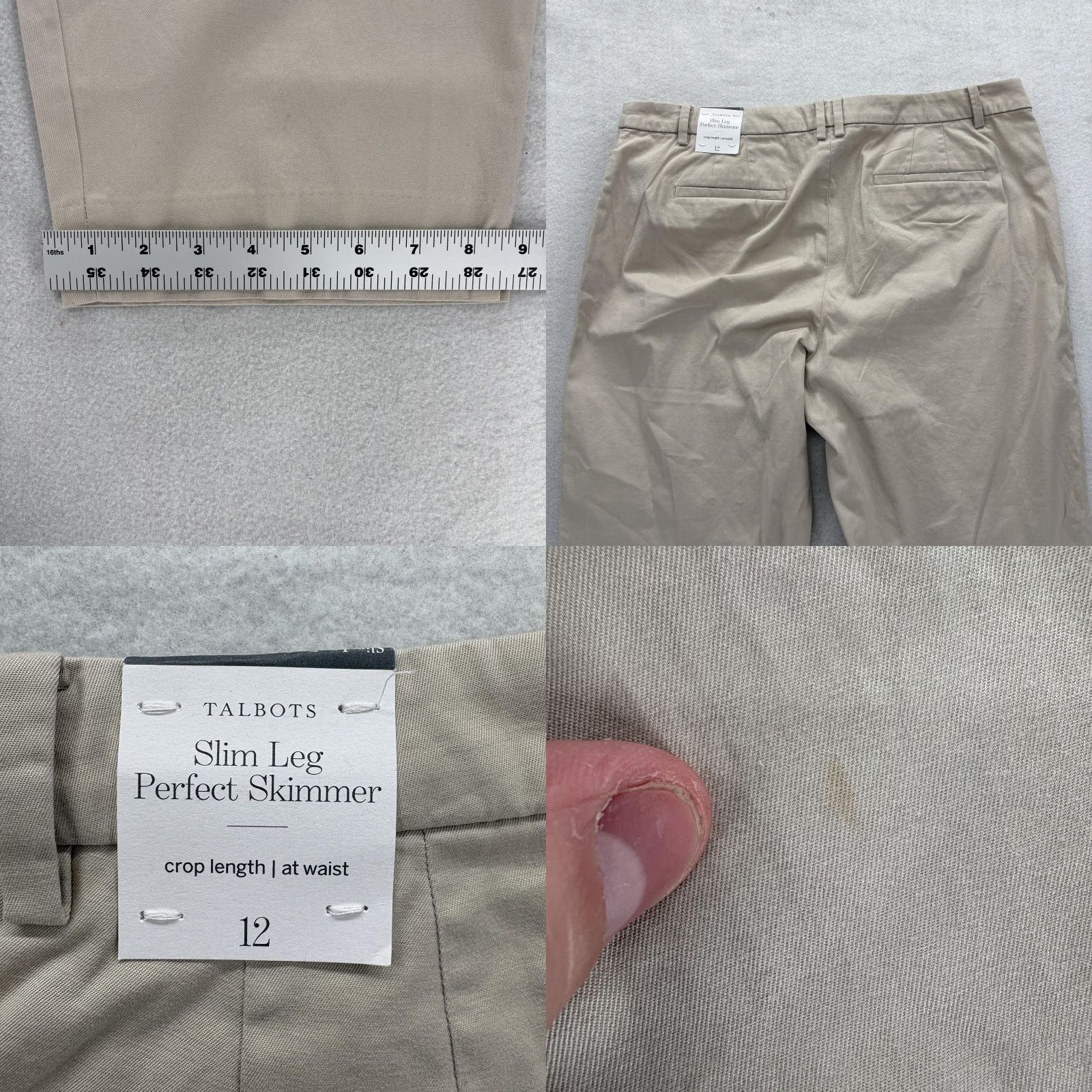 Talbots Talbots Pant Slim Chino Beige Womens 12 Regular Crop Stretch Twill Pockets Casual Size 34" / US 12 / IT 48 - 8 Thumbnail