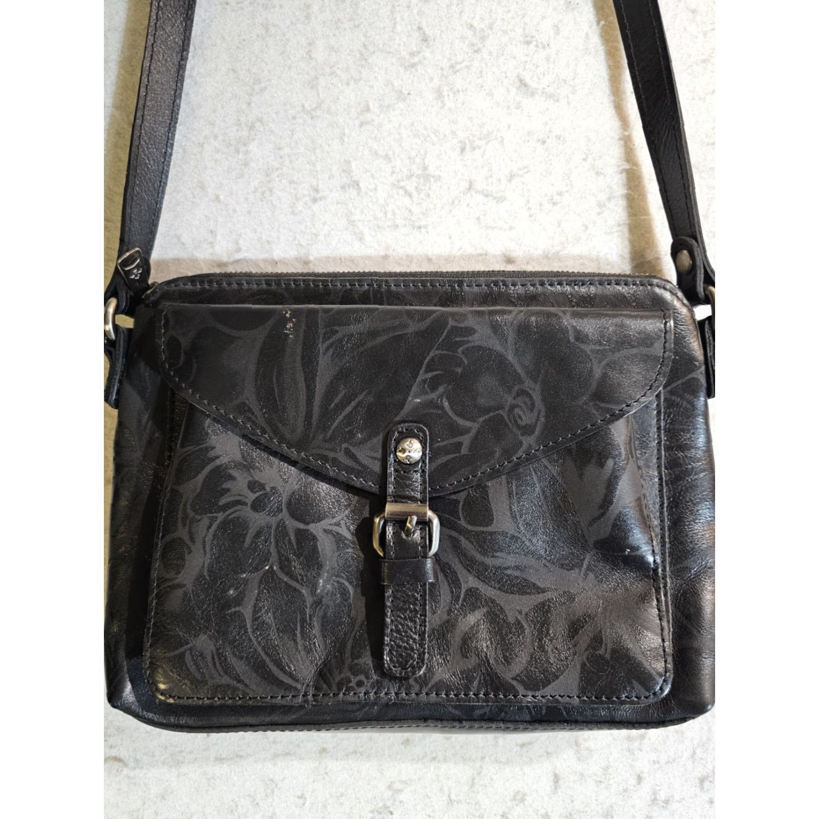 Patricia Nash Patricia Nash Avellino Crossbody Handbag Black Embossed Leather Floral Design Size ONE SIZE - 3 Thumbnail