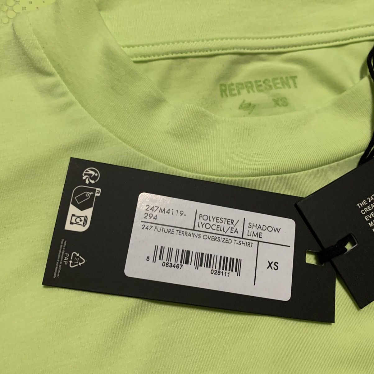 Represent Clo. Represent XS 247 Oversized Tee Shadow Lime Green Gym Top Size US M / EU 48-50 / 2 - 5 Thumbnail