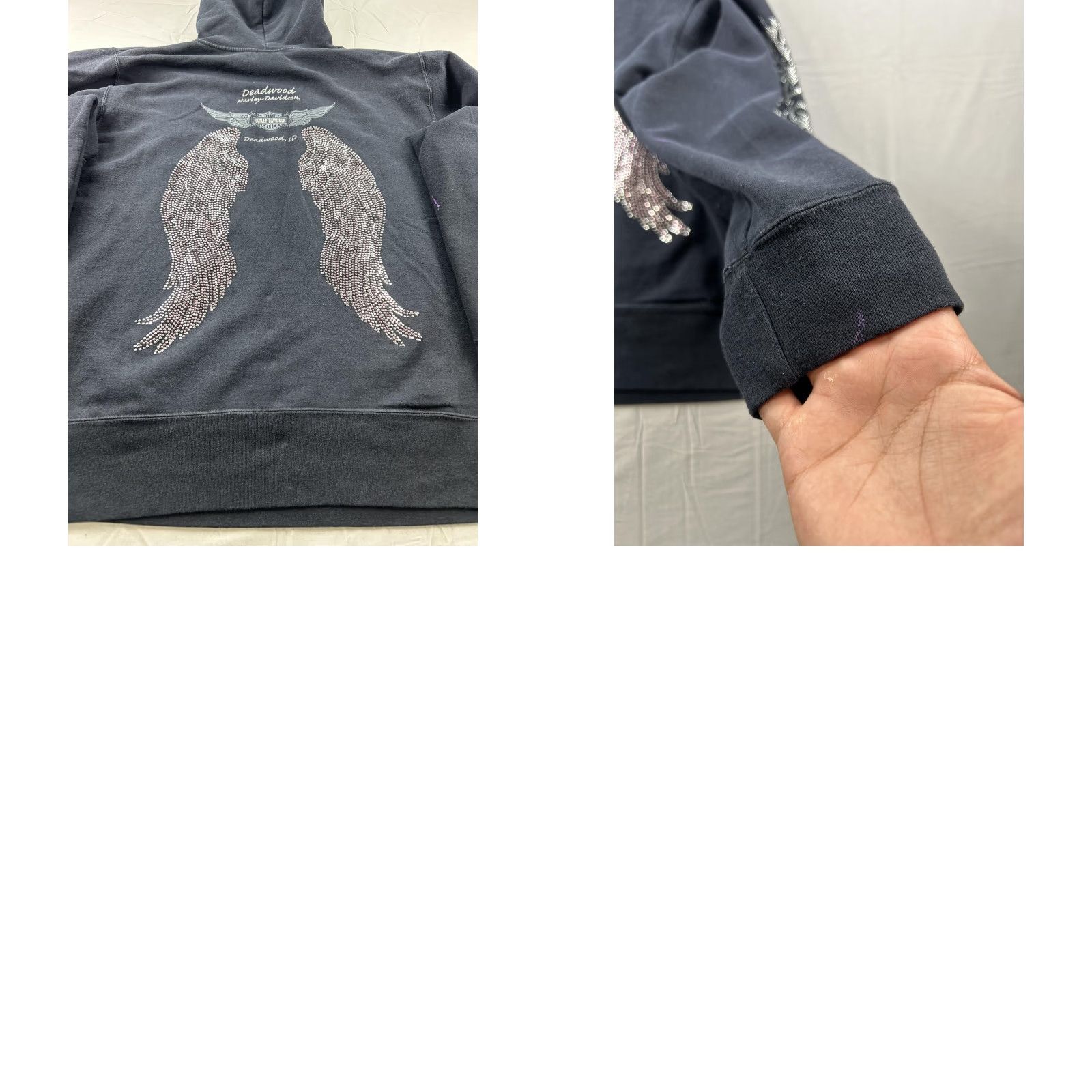 Harley Davidson VINTAGE Harley-Davidson Hoodie 1X Womens Y2K Black Rhinestone Wings Sleeve Flame Size XL / US 12-14 / IT 48-50 - 8 Thumbnail
