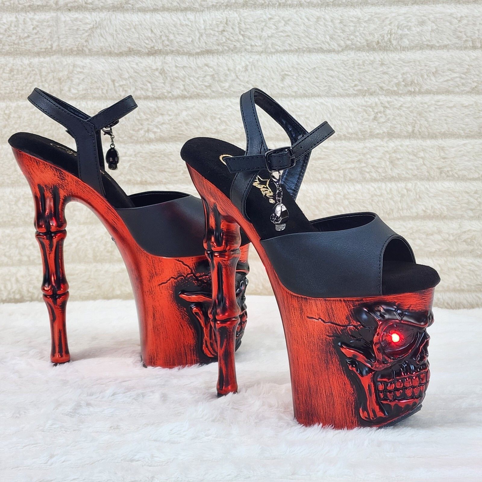 Other Rapture Black Matte Red Skull & Bones 8" High Heel Platform Size US 7 / IT 37 - 2 Thumbnail