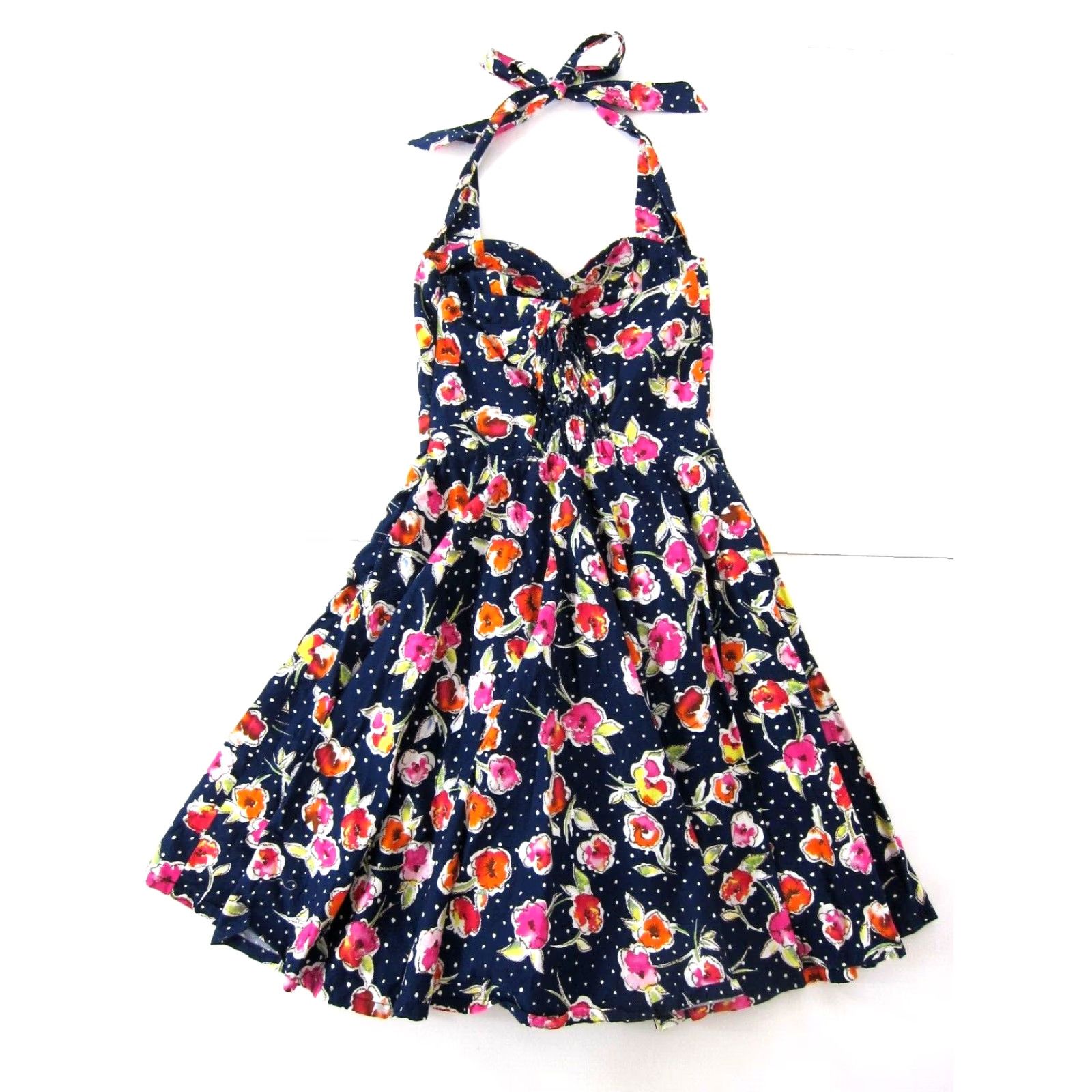 Vintage VINTAGE Lady Mayra Blue Pink Yellow Floral 60's Mod Cotton Halter Tank Sun Dress Women M Size M / US 6-8 / IT 42-44 - 2 Thumbnail