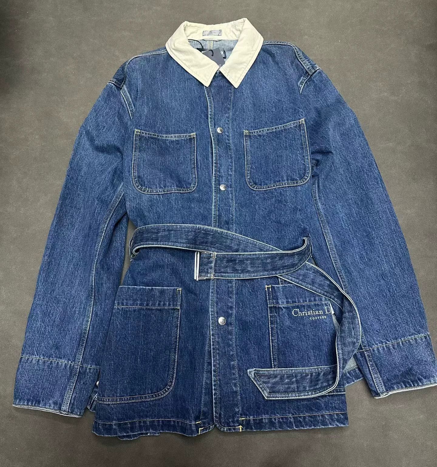 Dior Dior Embroidered Logo Tie Denim Midi Blue Star Jacket Size US M / EU 48-50 / 2 - 1 Thumbnail