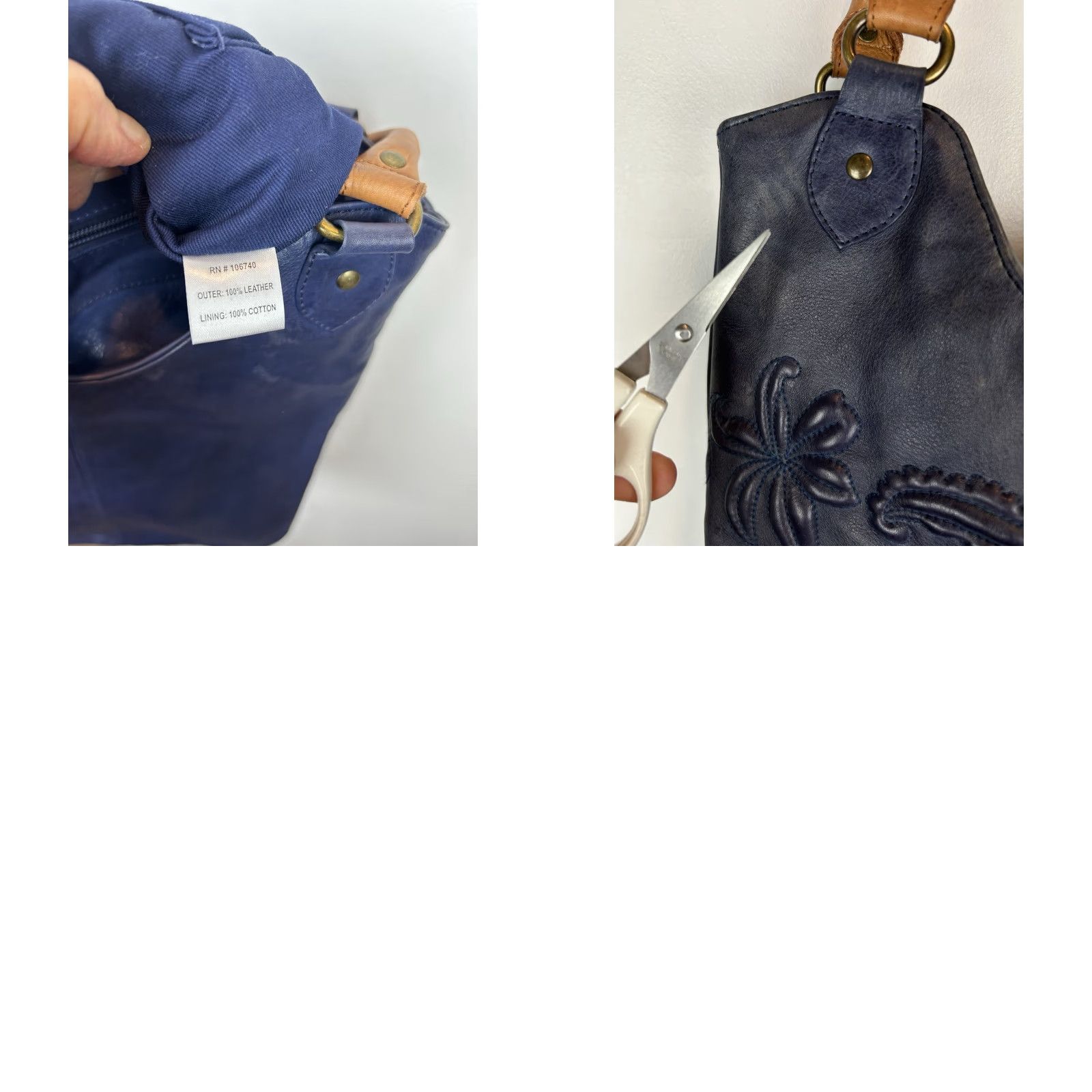 Vintage NorthStyle Shoulder Bag Blue Floral Leather Handbag Tan Medium Size ONE SIZE - 9 Thumbnail