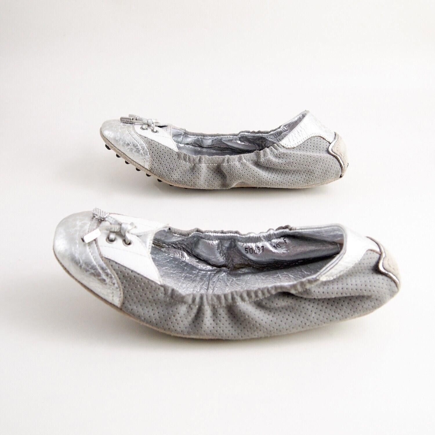 Santoni Santoni Ballet Flats Silver Leather Gray Suede EU 37 US 7 Size US 7 / IT 37 - 3 Thumbnail