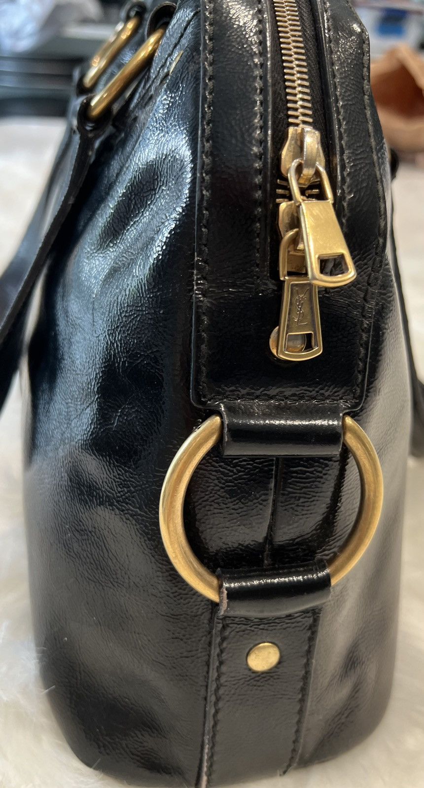 Yves Saint Laurent YSL Large Muse Bag Black Patent Leather w/ Lock & Charm Size ONE SIZE - 3 Thumbnail