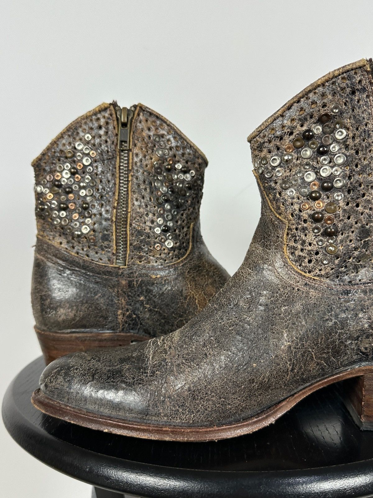 Sendra Sendra 8602 Brown Leather Studded Cowboy Biker Ankle Boots Size US 7.5 / IT 37.5 - 20 Thumbnail