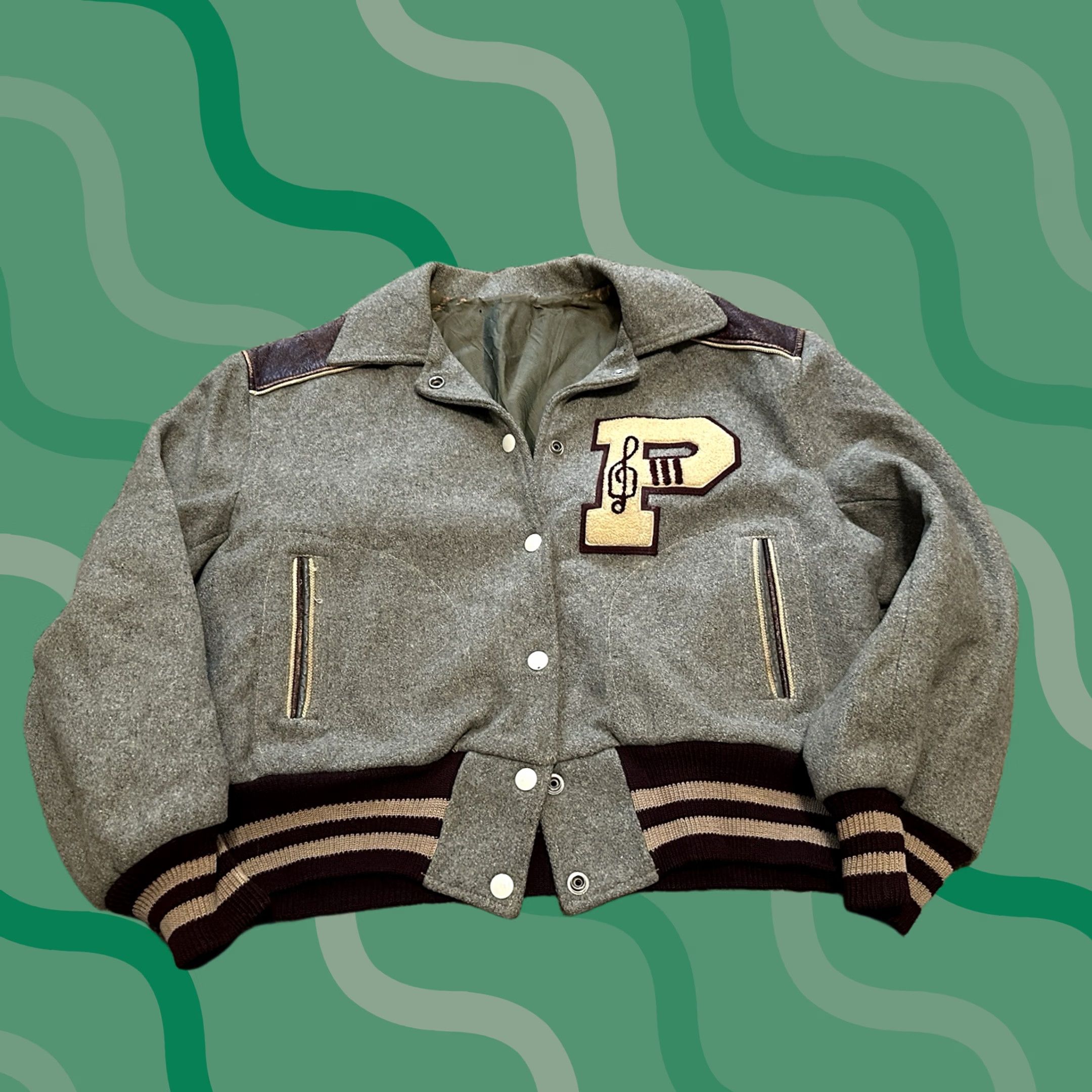 Vintage VINTAGE 60s Wool Letterman Varsity Jacket Mens L Embroidered Button USA Gray Size US L / EU 52-54 / 3 - 1 Thumbnail