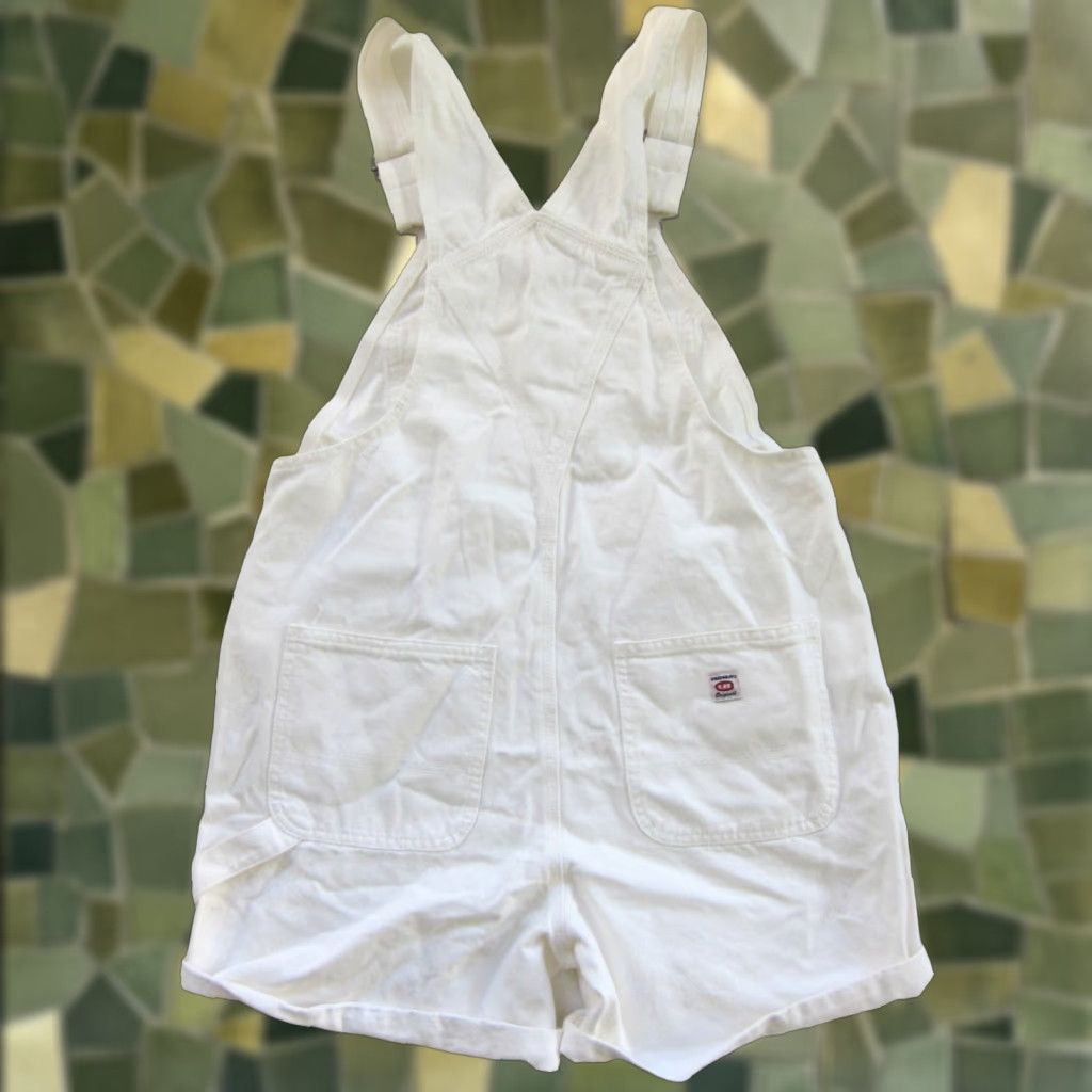 Vintage UNIONBAY Overall Shirt Womens S-M White 100% Cotton Distress Denim Jean Short NWT Vintage Size 28" / US 6 / IT 42 - 1 Thumbnail