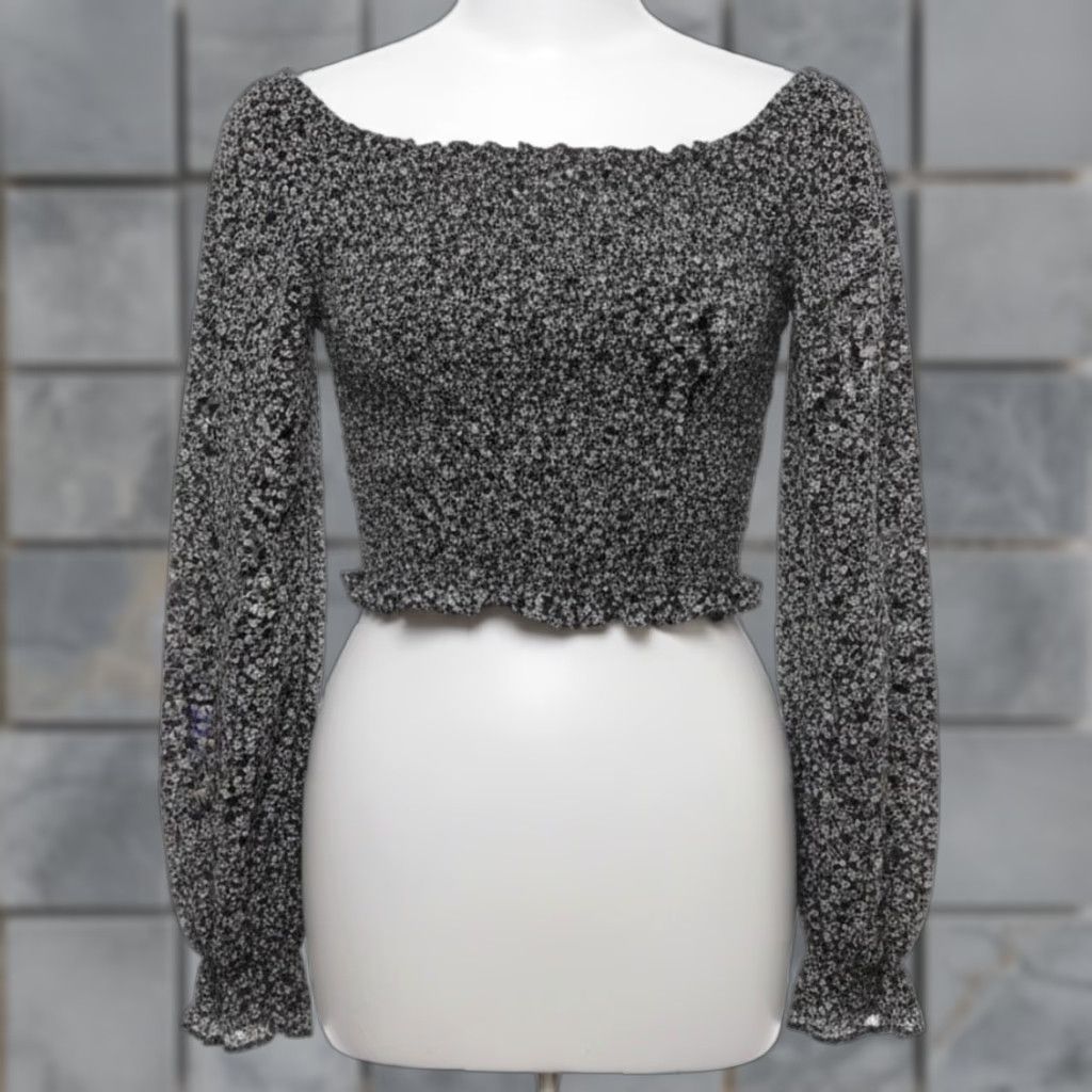 Vintage Japana Blouse Shirt Floral Off the Shoulder Long Sleeve M Black White Bohemian Peasant Women Vintage No N/A Size M / US 6-8 / IT 42-44 - 1 Thumbnail