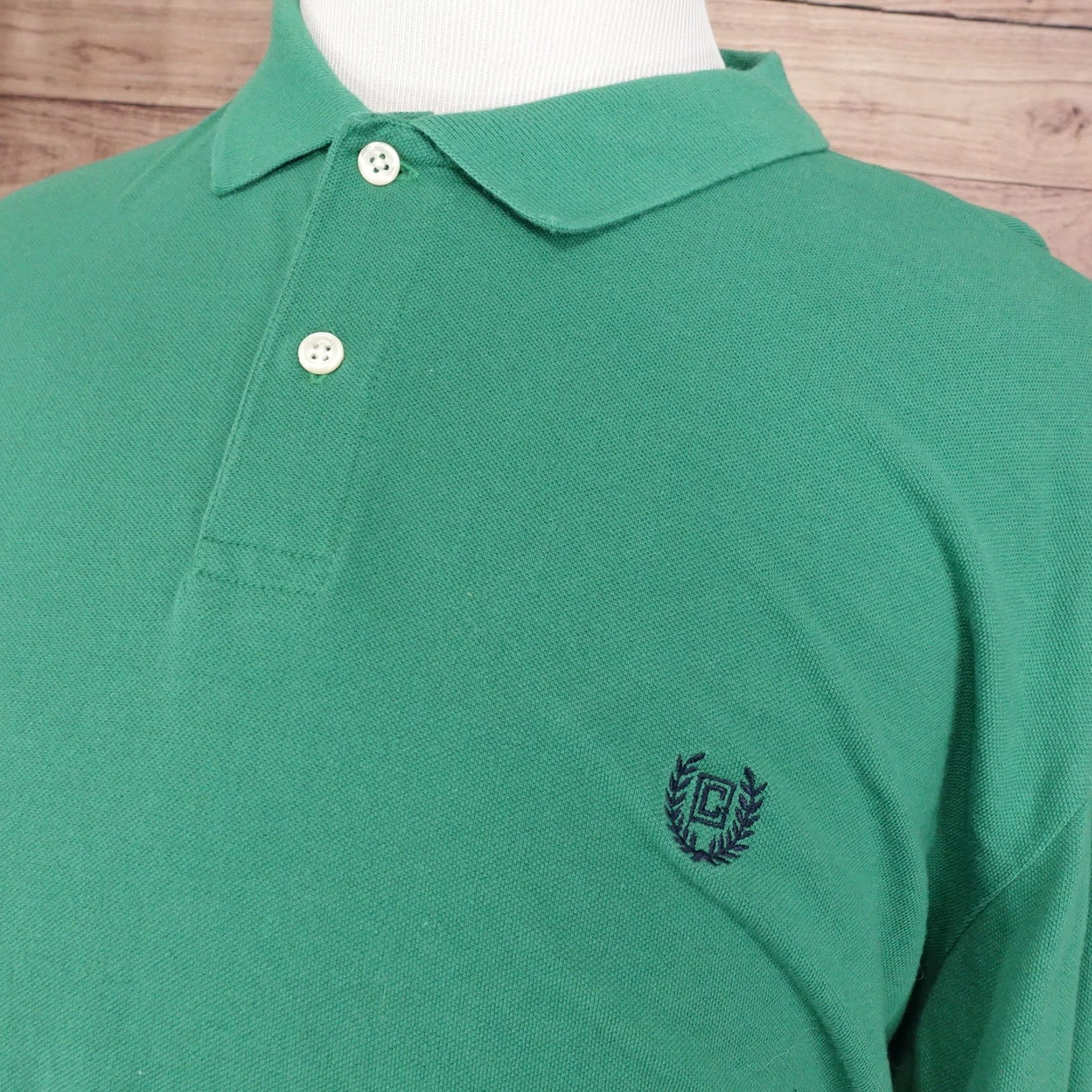 Chaps CHAPS Polo Shirt Long Sleeve Solid Green Mens XL 1/2 Button Collar Cotton Classic Fit 1990s? Size US XL / EU 56 / 4 - 2 Thumbnail