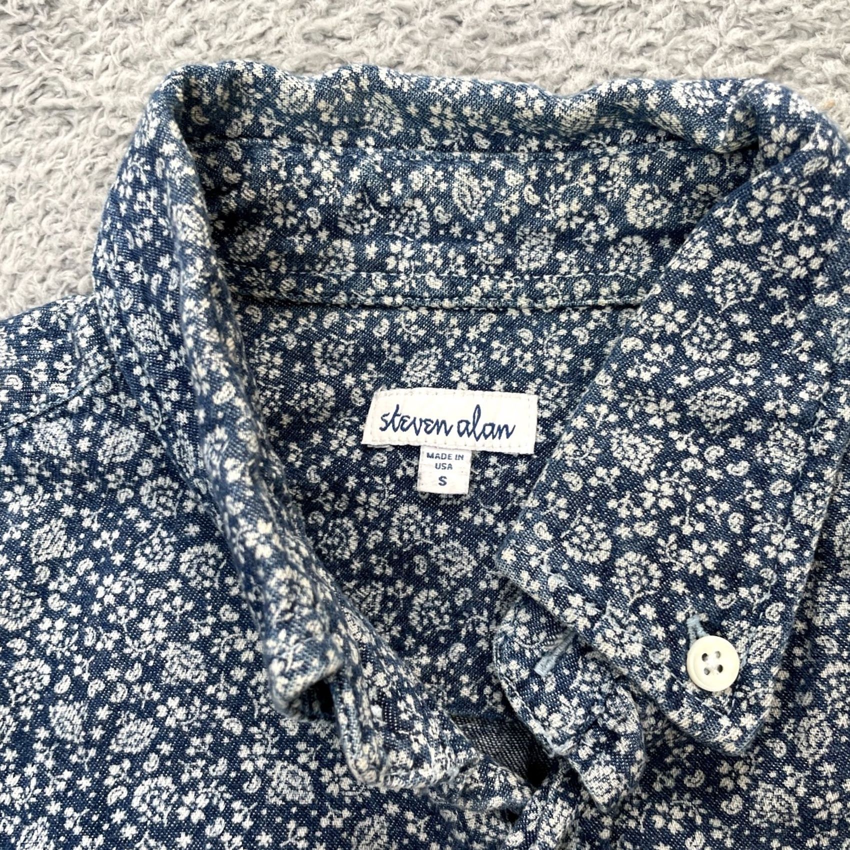 Steven Alan VINTAGE Steven Alan Shirt Mens Small Blue Ditsy Floral Print Rounded Hem Button Down Size US S / EU 44-46 / 1 - 3 Thumbnail