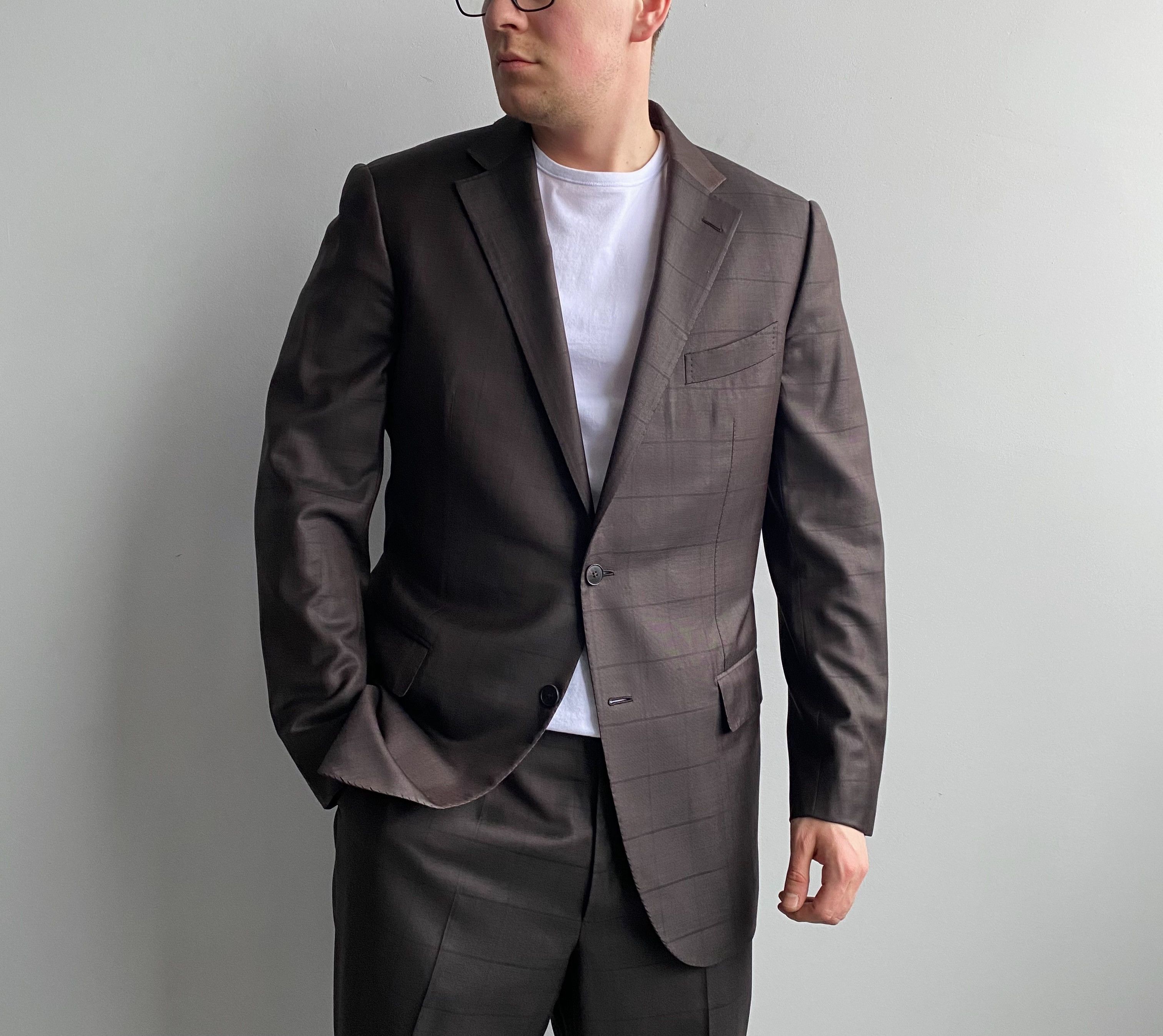 Ermenegildo Zegna Ermenegildo Zegna Couture Checked Wool and Silk Brown 56R Size 54R - 1 Thumbnail
