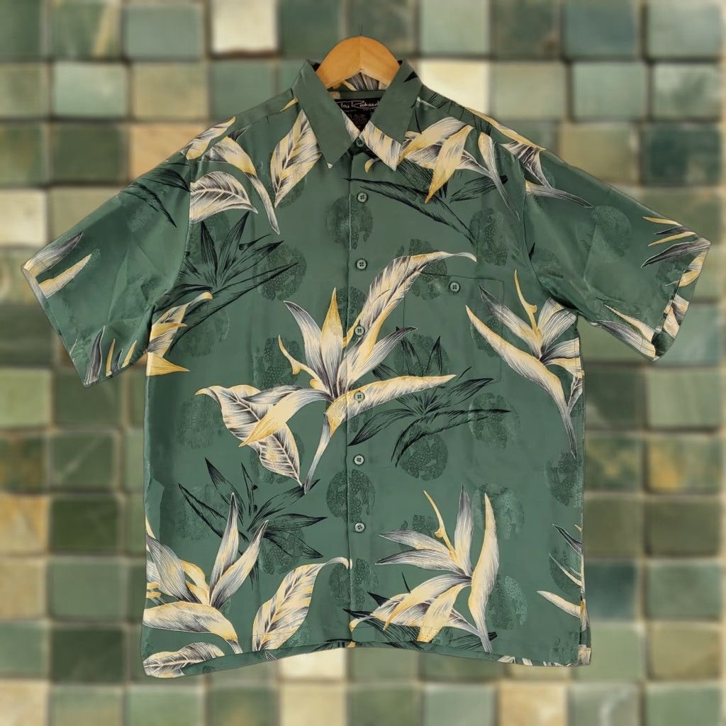 Tori Richard Tori Richard Shirt Hawaiian 100% Silk Palm Fronds Green Mens Medium Green Mens Short Sleeve Size US M / EU 48-50 / 2 - 1 Thumbnail