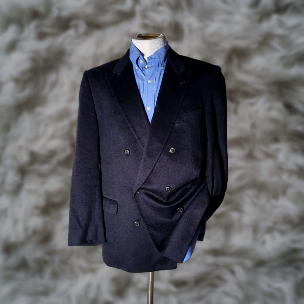 Vintage VINTAGE Moddell Norbert Berlin Blazer Double Breasted Wool Doeskin 42R Black Peak Lapel Mens Jacket Estate Size 42R - 1 Thumbnail
