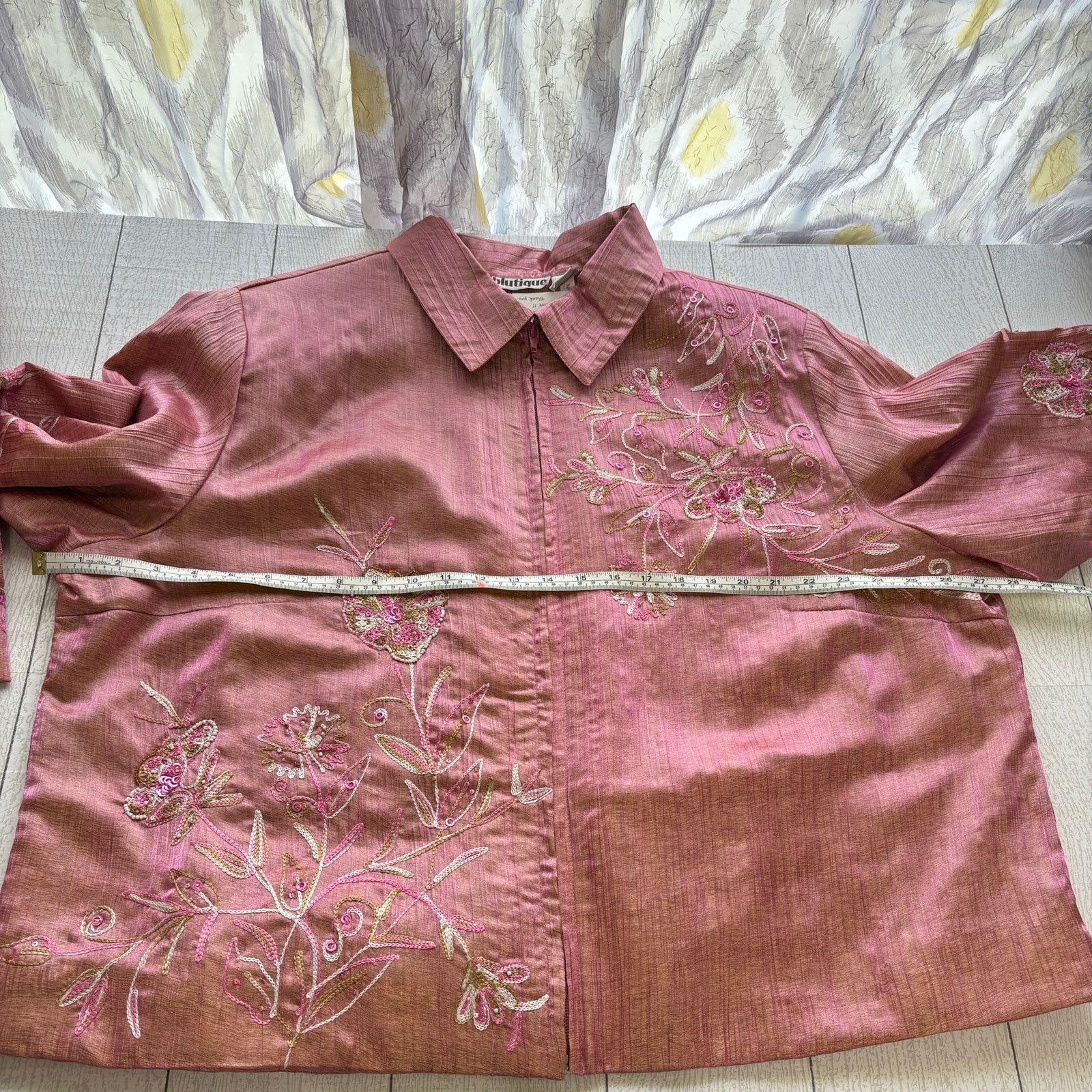 Other Blutique Rose Pink Shimmer Floral Embroidered Beaded Jacket Size XXL / US 16-18 / IT 52-54 - 5 Thumbnail