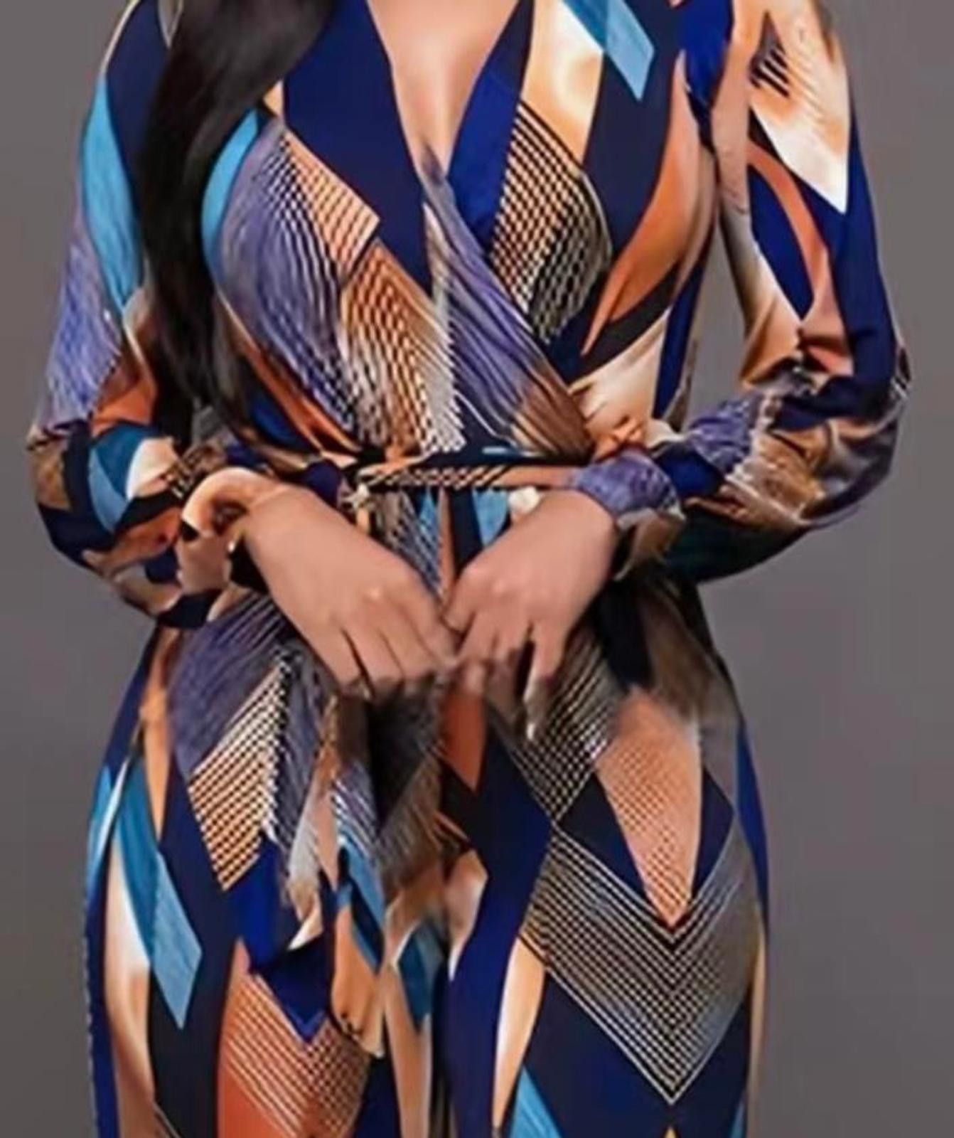 Designer Geometric Print Long Sleeve Jumpsuit Size ONE SIZE - 1 Thumbnail