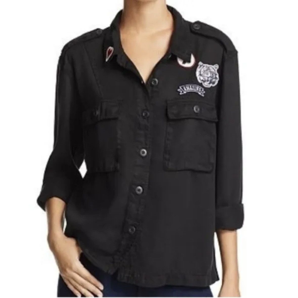 Joie SOFT JOIE Gionna B Embroidered-Patch Utility Shirt, Medium Size M / US 6-8 / IT 42-44 - 1 Thumbnail