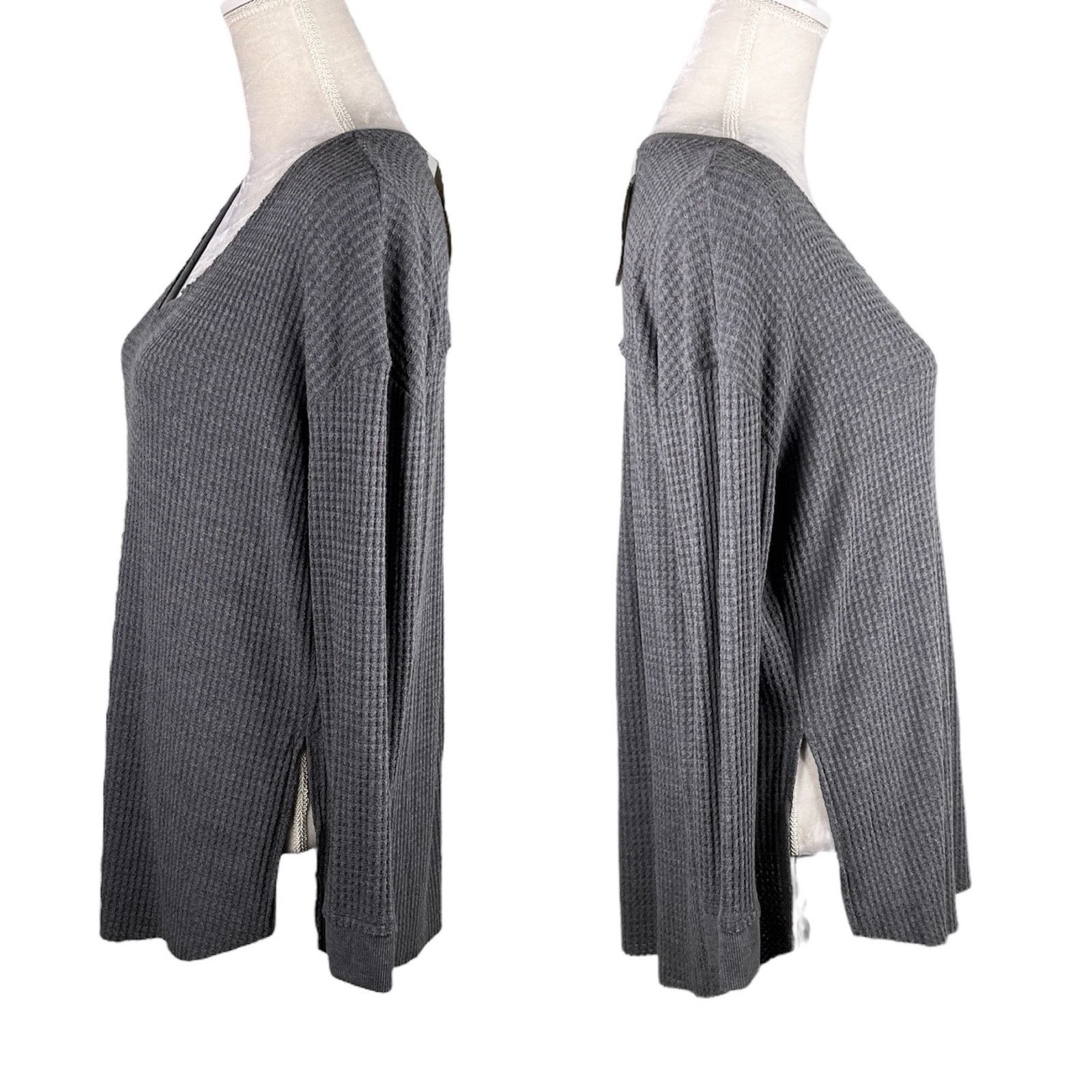 Other Altar'd State Thermal Top Charcoal Gray Waffle Small New Size S / US 4 / IT 40 - 3 Thumbnail